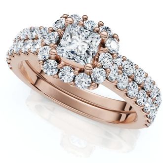 Pompeii3 1.50Ct Princess Cut Halo Diamond Engagement Wedding Ring Set 14k Gold Lab Grown