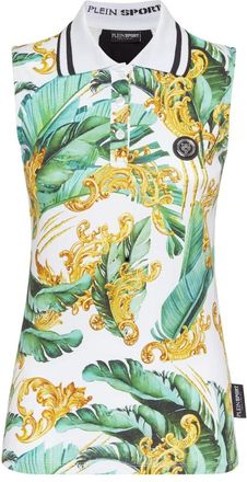 Plein Sport Scratch-print Mouwloze Poloshirt - Dames - Sportshirts - Veelkleurig - M - Katoen - Fitness