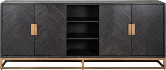 Richmond Interiors Grosses Massivholz Design Sideboard Blackbone Brass 4-türig