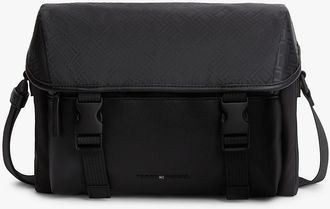 Tommy Hilfiger Mens Flag Logo Jacquard Satchel - Black
