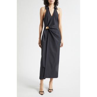 Cinq &agrave; Sept Enez Bangle Halter Neck Midi Dress in Black at Nordstrom, Size 14