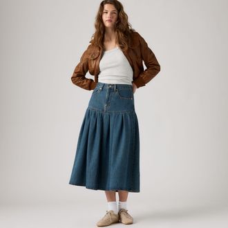 Levi's Yoked Pleated Skirt - Womens - 23 - Dark Wash / Claim My Heart