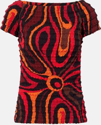 Pucci Marmo off-shoulder smocked crop top