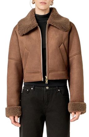 English Factory Faux Shearling Trim Moto Jacket in Brown at Nordstrom, Size X-Small