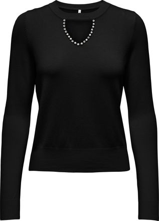 Only Rundhalspullover ONLY ONLVENICE LIFE LS PEEKABOO BLING CC KNT, Damen, Gr. XL, schwarz detail:silber bling, Strick, Obermaterial: 82% Viskose, 16% Nylo