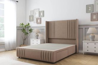 Sloomy Camden Plush Divan Base No Drawers - 54 Wing Headboard-Footboard in Taupe | Size: Small Single