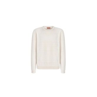 Missoni Round-neck Knitwear, male, Beige, Size: XL Crewneck pullover with tone-on-tone zigzag