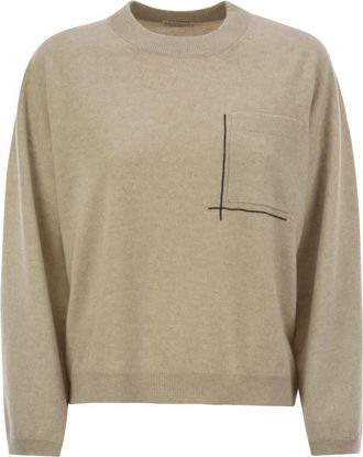 Brunello Cucinelli Brunello Cucinelli Womens Virgin Wool Cashmere And Silk Sweater With Shiny Pocket Detail - Tan - Size X-Small