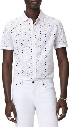 John Varvatos Sean Eyelet Cotton Short Sleeve Button-Up Shirt in White at Nordstrom, Size Xx-Large