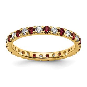 Diamond2Deal 14k Yellow Gold Lab Grown Diamond & Ruby Eternity Wedding Band Ring 1/2Ct Clarity- VS Color- G-H