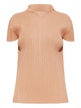 Pleats Please Issey Miyake pleated high-neck blouse - women - Polyester - 3 - Orange
