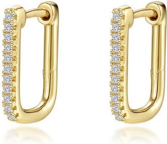 Lafonn Pav&eacute; Simulated Diamond Rectangular Hoop Earrings in Gold at Nordstrom