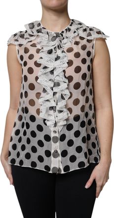 Dolce & Gabbana Gestippelde Zijde Blouse met Rimpelnek