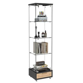 STILVORA Vitrina Con 1 Puerta, 1 Caj&oacute;n, 4 Estantes Y Led, Con Ruedas, Para Sal&oacute;n Y Dormitorio, En Mdf Y Vidrio, Negro