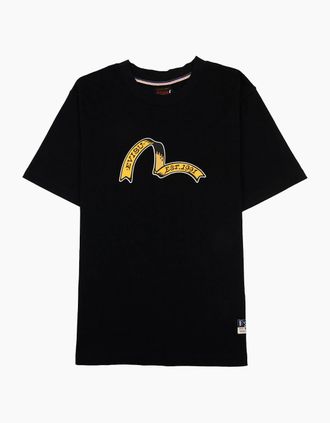 Evisu Mens Evisu Ribbon Seagull Kamon Print T Shirt Black - Size: 40