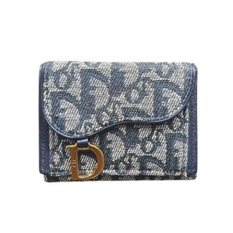 Dior Pre-owned Wallets, female, Blue, Size: ONE SIZE Pre-owned Saddle Lotus Wallet Trifold Wallet