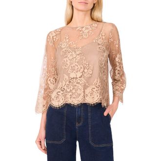 Vince Camuto Scallop Hem Cotton Blend Lace Top in French Oak at Nordstrom Rack, Size X-Small P