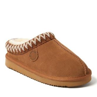 Dearfoams Fireside Greta Genuine Shearling Clog Slipper with Embroidery in Chestnut at Nordstrom, Size 11