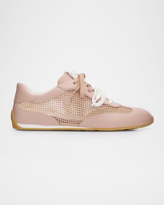 Stuart Weitzman Bond Mesh and Leather Low-Top Sneakers