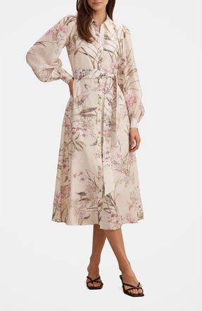 Ever New Hazel Long Sleeve Floral Print Midi Shirtdress in Petal Brook Floral at Nordstrom, Size 14