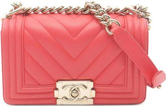 Chanel Borsa a tracolla Boy piccola in pelle di agnello con motivo chevron 2019 - Rosa