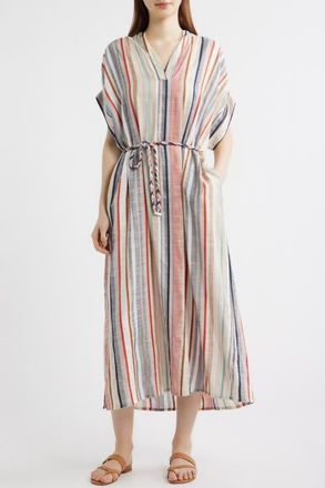 FRNCH Belted Stripe Maxi Dress in Bleu Jean at Nordstrom, Size X-Large