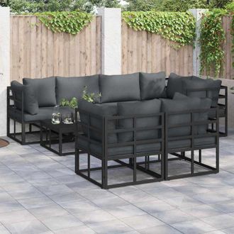 vidaXL Conjunto De Sof&aacute; De Jard&iacute;n Con Coj&iacute;n 7 Pcs Negro Aluminio Vidaxl