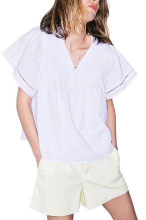 M&eacute;lissa Nepton Emily Stitched Flutter Sleeve Blouse In White