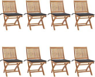 vidaXL Sillas De Jard&iacute;n Plegables 8 Uds Madera Maciza Teca Con Cojines Vidaxl