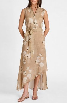 Santorelli Carson Sleeveless Hi-Lo Midi Dress in Floral Printed Voile in Chai at Nordstrom, Size 14