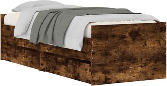 vidaXL Estructura De Cama Roble Ahumado Madera De Pino Macizo Vidaxl