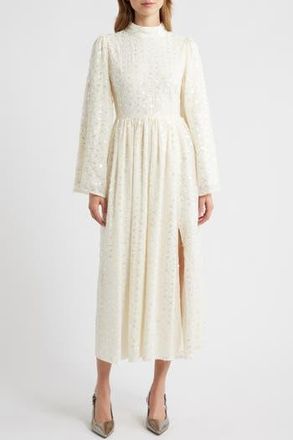 Sister Jane Reel Embellished Long Sleeve Maxi Dres in Ivory at Nordstrom Rack, Size X-Large