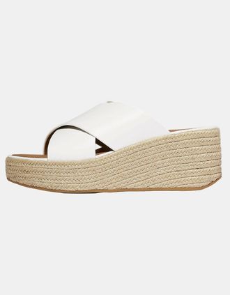 FitFlop Womens FitFlop Womens PLATFFORMS Espadrille Leather Wedge Cross Slides - Urban White 194 - Tan - Size: 5