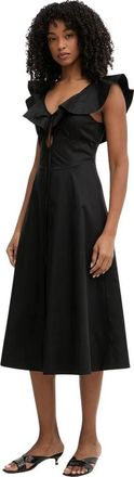 Twinset Gekreukte midi jurk - Dames - Casual kleedjes - Zwart - S - Katoen - Kleedjes