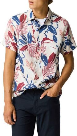 Rodd & Gunn Saltwater Creek Sports Fit Botanic Print Short Sleeve Linen Button-Up Shirt in Beige at Nordstrom, Size Xxx-Large