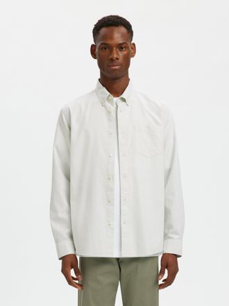 Selected Langarmhemd SELECTED SLHREGRICK-OX SHIRT LS NOOS, Herren, Gr. XXL, N-Gr, hellwei&szlig; stripes:aqua gray, Web, Obermaterial: 100% Baumwolle, gestreift, reg