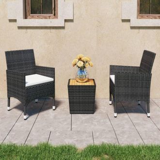 vidaXL Set Bistrot da Giardino 3 pz Polyrattan e Legno Massello Nero - Vidaxl