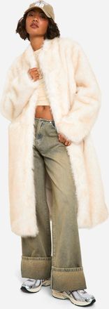 Boohoo Womens Tall Vintage Look Faux Fur Midaxi Jacket - White - Size 10 UK