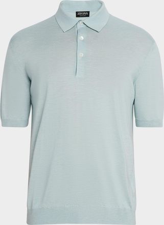 Ermenegildo Zegna Mens Silk, Cashmere, and Linen Short-Sleeve Polo Sweater