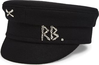 Ruslan Baginskiy Crystal Embellished Wool Baker Boy Cap in Black at Nordstrom, Size X-Small