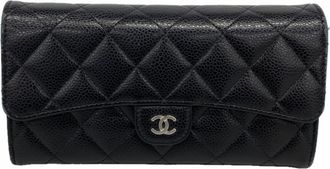 Chanel Black Grained Calfskin Long Wallet (Bi-Fold) (Pre-Owned)