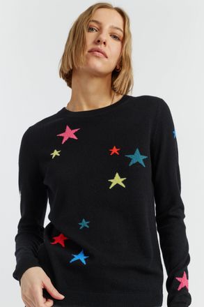 Chinti and Parker Black Wool-Cashmere Star Sweater