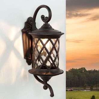OEM (bombilla No Incluida) Aplique De Pared Exterior De Cristal Negro Y Aluminio Ip23 Para Terraza O Jard&iacute;n, Di&aacute;metro 18 Cm, Casquillo E27, Estilo Farol R