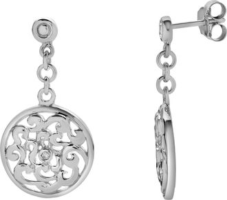 LuvMyJewelry Orlisse Sterling Silver 0.02 Ct Diamond Filigree Disc Drop Earrings