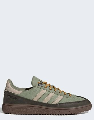 adidas Originals Handball spezial sneakers in kaki e bianco sporco con suola marrone-Verde