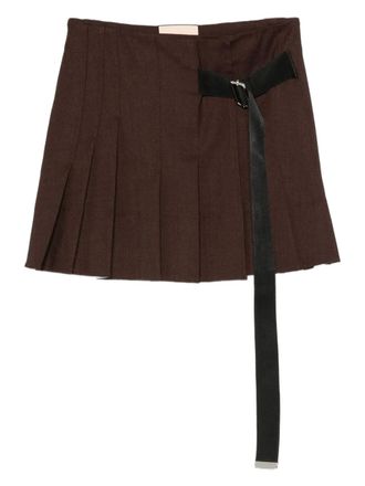 Plan C pleated belt mini skirt - Brown
