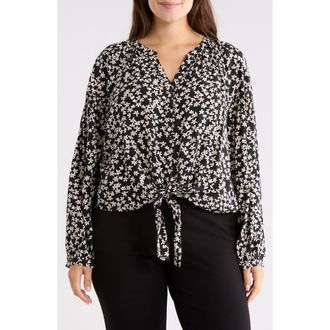 Sanctuary Tie Front Top in Primrose Black/Ivory at Nordstrom Rack, Size 1X