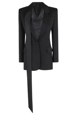 The Attico Black Asymmetrical Satin-Collar Wool Blazer