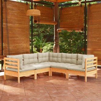 vidaXL Muebles De Jard&iacute;n 5 Pzas Y Cojines Madera Maciza De Pino Crema Vidaxl
