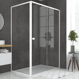 Aurlane Aurlane - Puerta De Ducha Corredera Blanca 140x185 Cm + Fija 90 Cm + Plato -whity